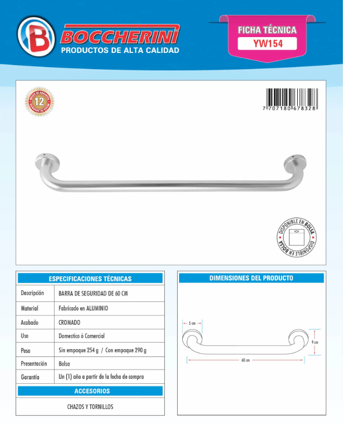 BARRA DE SEGURIDAD 40 CM EN ALUMINIO