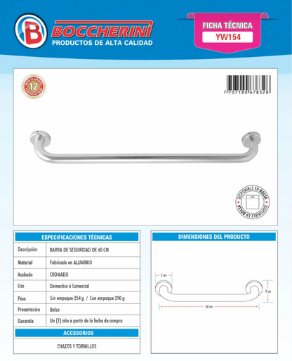 BARRA DE SEGURIDAD 40 CM EN ALUMINIO