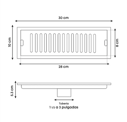 REJILLA RANURADA TIPO LADRILLO 30 CM NEGRA EN ACERO INOXIDABLE