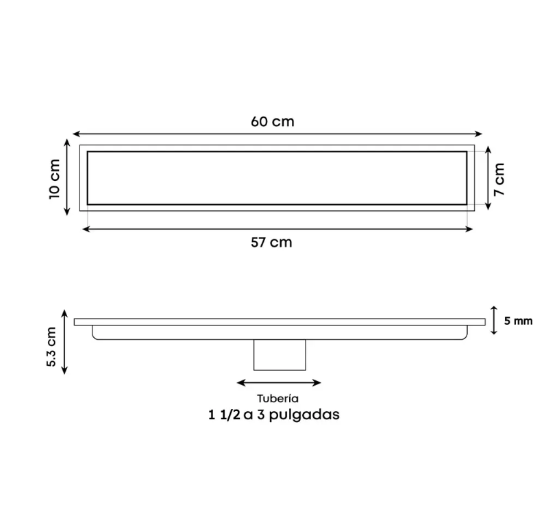 REJILLA RECTANGULAR INVISIBLE 60 CM NEGRA EN ACERO INOXIDABLE