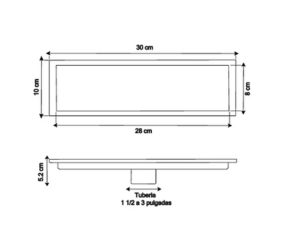 REJILLA RECTANGULAR INVISIBLE 30 CM EN ACERO INOXIDABLE